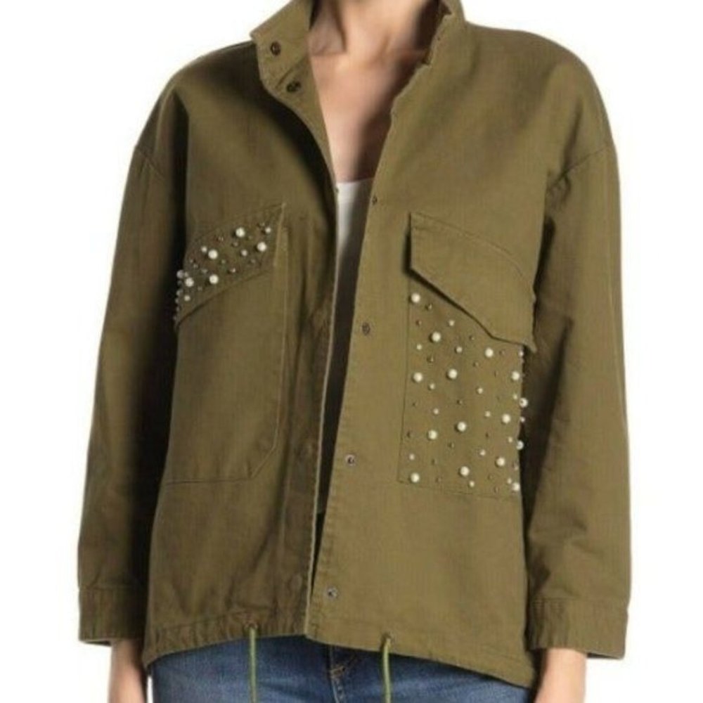 Lea & Viola pearl detail Army inspired utility jacket green M
